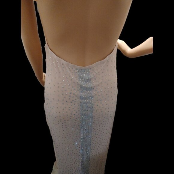 NWOT - Rhinestone Embellish Plunging Deep V Neck Halter Gown - XL - Picture 9 of 15